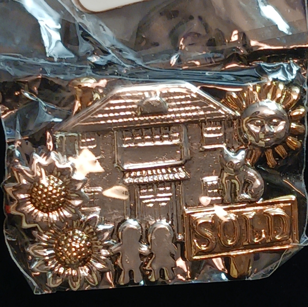 Realtor New House Pin Brooch With Pendant Loop, New Silver And Gold-tone